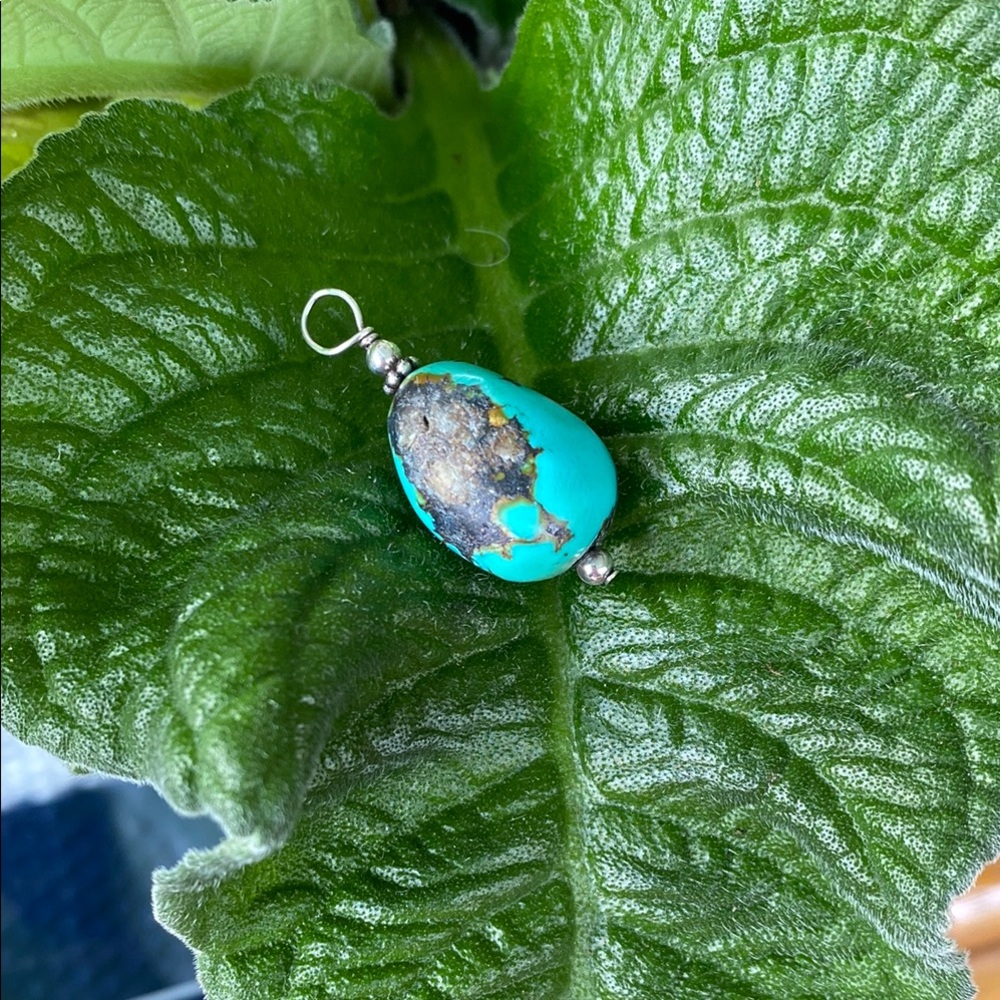 Turquoise & Sterling Silver Drop Pendant - Picture 3 of 6
